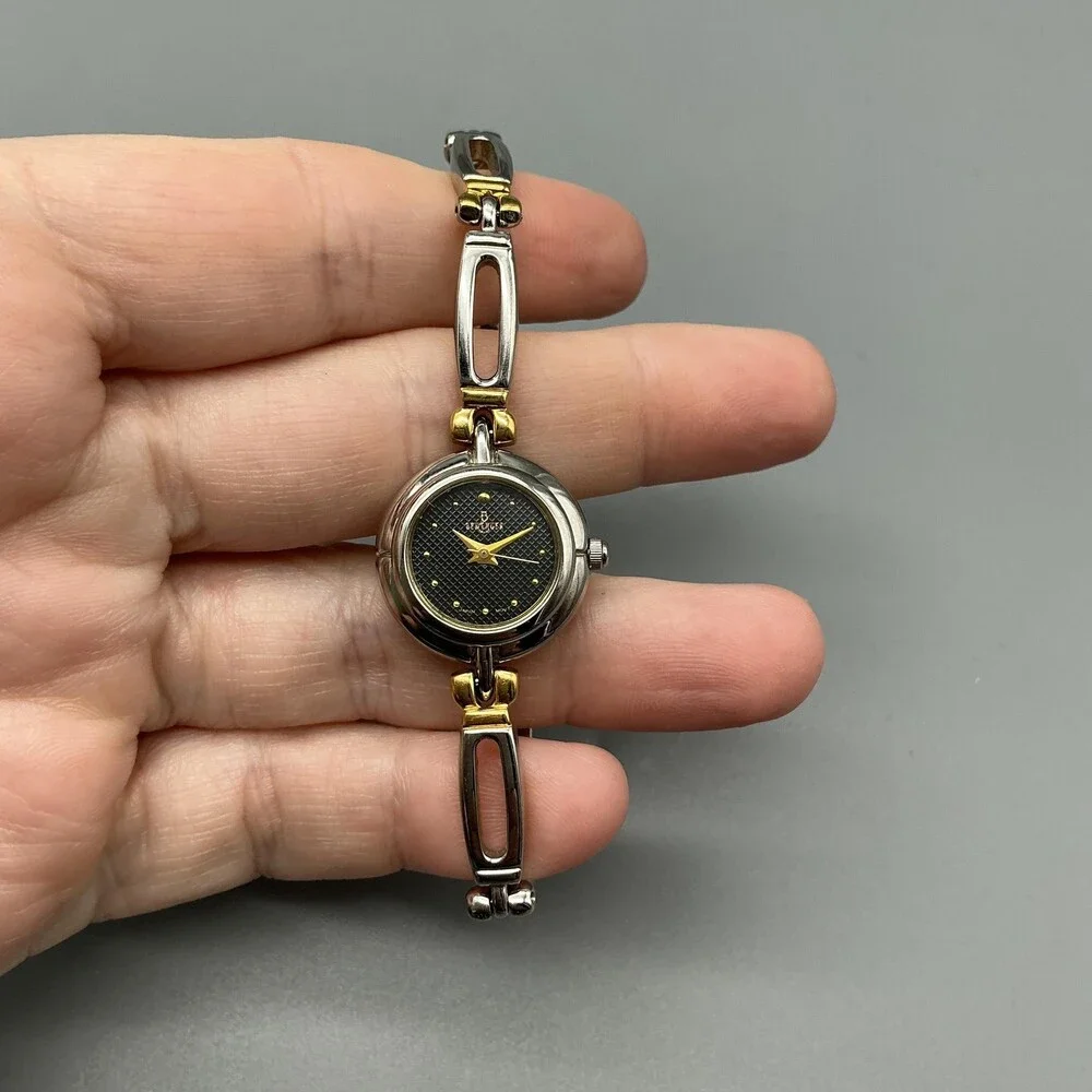 Berenger Womens Watch 19mm Black Dial Two Tone Bracelet Dress New Battery 7